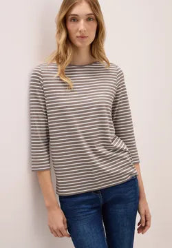 Cecil 3/4 sleeve cotton blend Top. Navy or Cocoa 323885