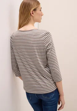 Cecil 3/4 sleeve cotton blend Top. Navy or Cocoa 323885