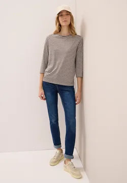 Cecil 3/4 sleeve cotton blend Top. Navy or Cocoa 323885