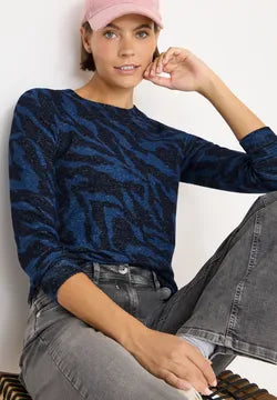 Cecil cozy feel animal print top. Navy Or Caramel 324049
