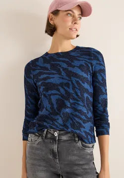 Cecil cozy feel animal print top. Navy Or Caramel 324049