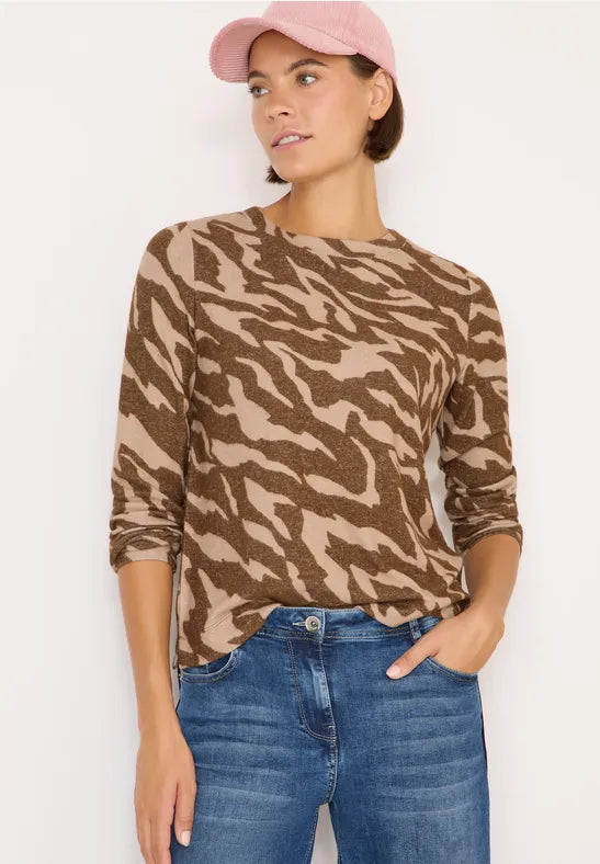 Cecil cozy feel animal print top. Navy Or Caramel 324049