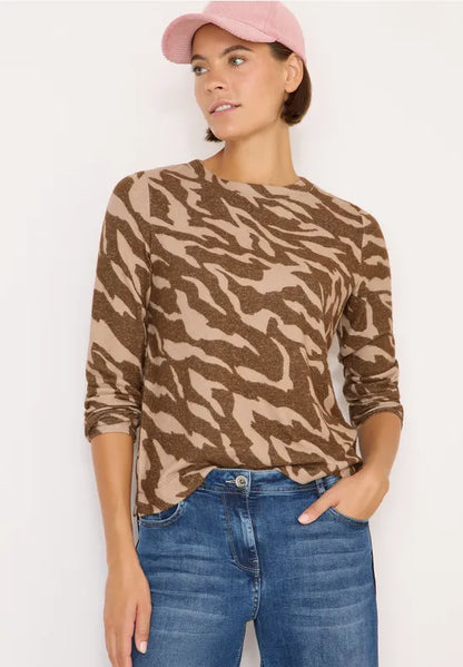 Cecil cozy feel animal print top. Navy Or Caramel 324049