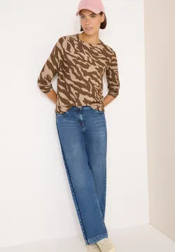 Cecil cozy feel animal print top. Navy Or Caramel 324049