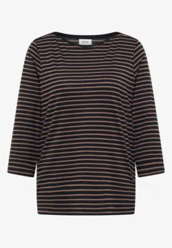 Cecil Cotton blend Stripe T Shirt with 3/4 sleeve Navy or Beige 324053
