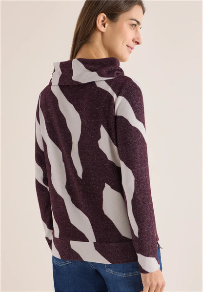 Cecil Cozy Feel Cowl neck top in Ecru and Eggplant red 324156