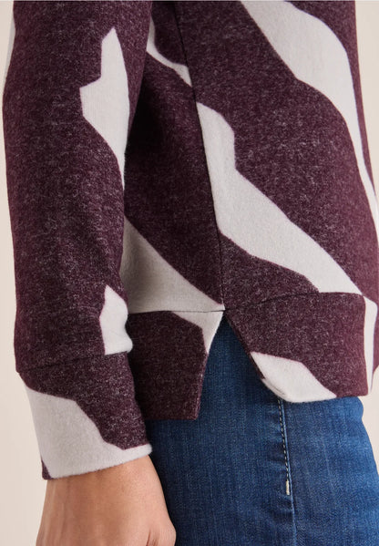 Cecil Cozy Feel Cowl neck top in Ecru and Eggplant red 324156