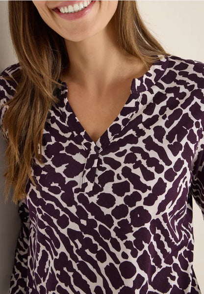 Cecil Long Sleeve top in Eggplant red print  324161
