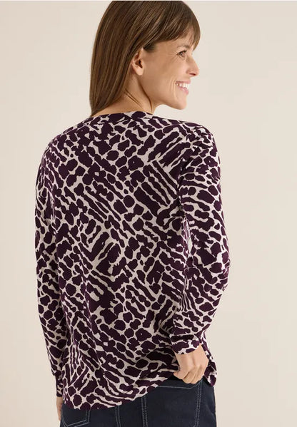 Cecil Long Sleeve top in Eggplant red print  324161
