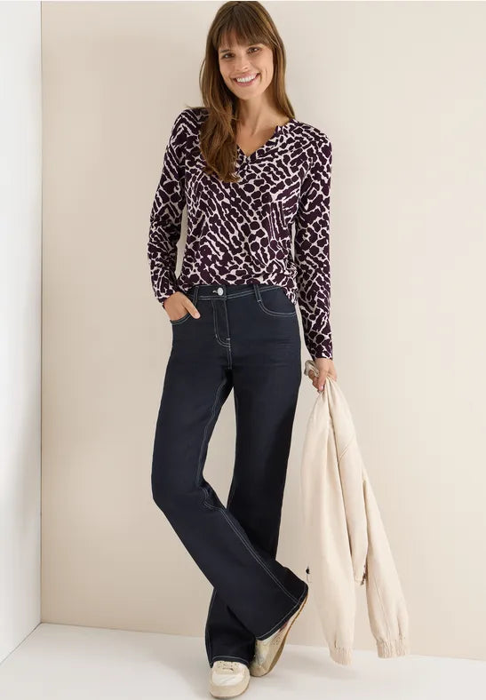 Cecil Long Sleeve top in Eggplant red print  324161