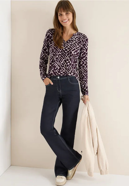 Cecil Long Sleeve top in Eggplant red print  324161