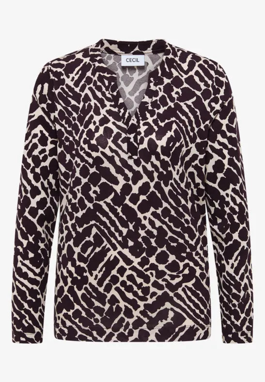 Cecil Long Sleeve top in Eggplant red print  324161