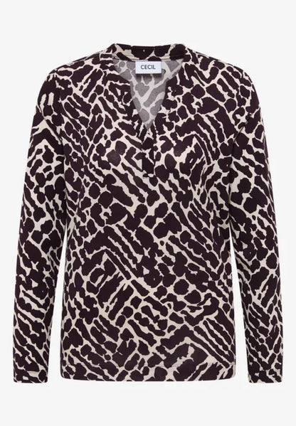 Cecil Long Sleeve top in Eggplant red print  324161
