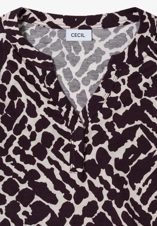 Cecil Long Sleeve top in Eggplant red print  324161