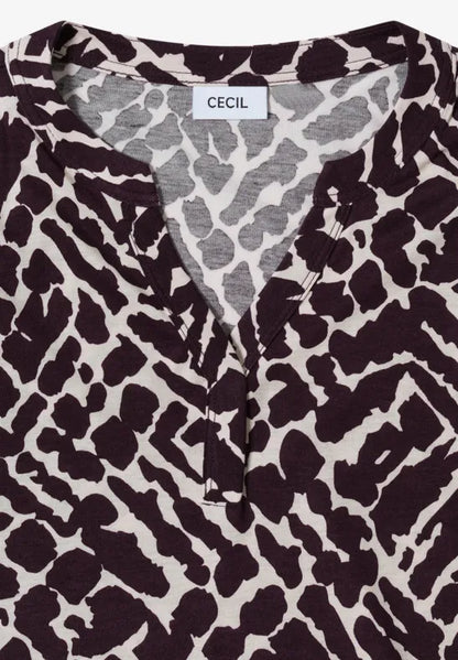 Cecil Long Sleeve top in Eggplant red print  324161