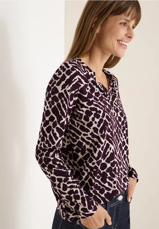 Cecil Long Sleeve top in Eggplant red print  324161
