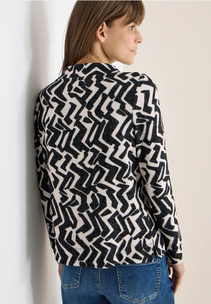 Cecil Cozy Feel Funnel neck sweatshirt in black and Grey Print  324284 Grey