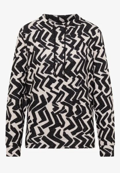 Cecil Cozy Feel Funnel neck sweatshirt in black and Grey Print  324284 Grey