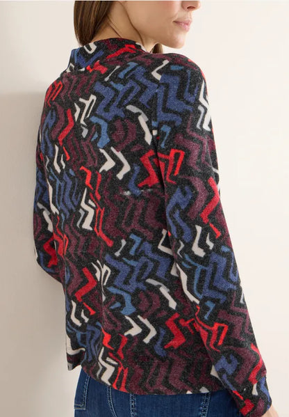 Cecil Cozy Feel Funnel Neck Sweatshirt in Black multi print 324284