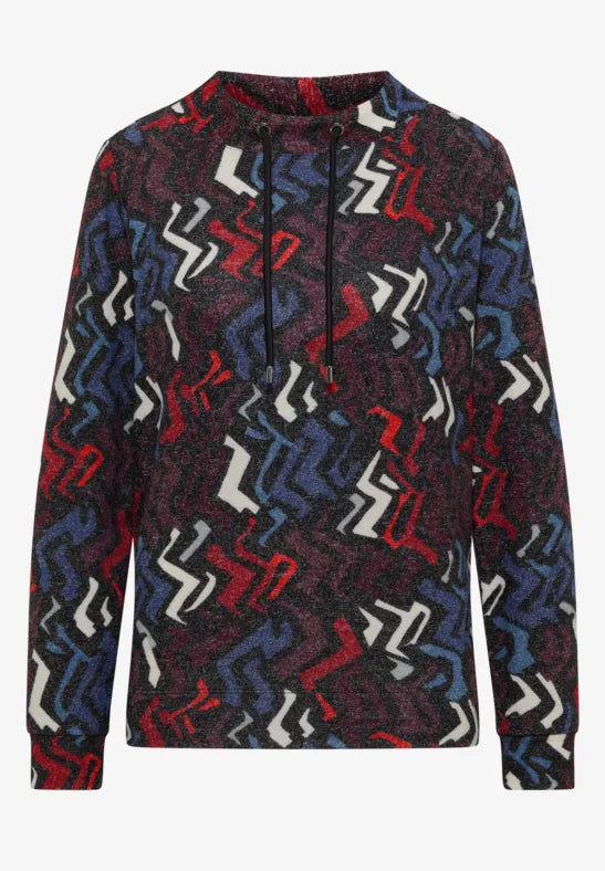 Cecil Cozy Feel Funnel Neck Sweatshirt in Black multi print 324284