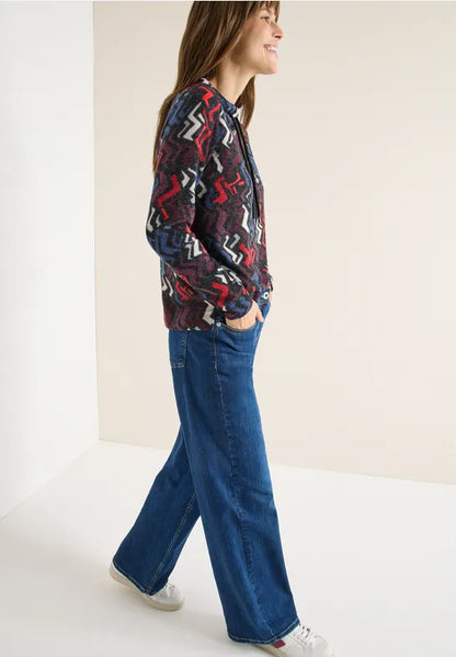 Cecil Cozy Feel Funnel Neck Sweatshirt in Black multi print 324284