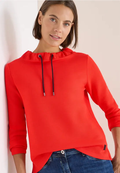 Cecil Pique Sweatshirt with gathered funnel neck