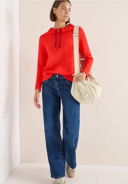 Cecil Pique Sweatshirt with gathered funnel neck