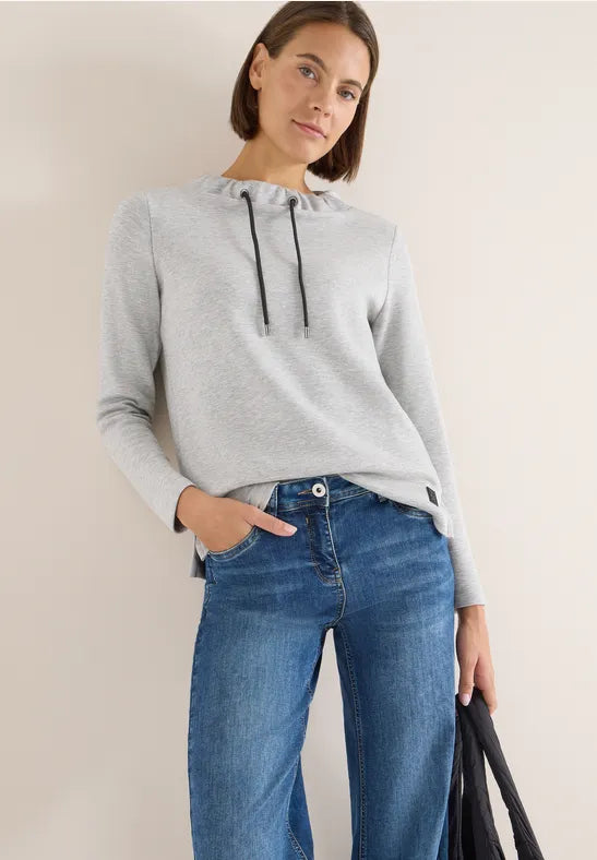 Cecil Pique Sweatshirt with gathered funnel neck