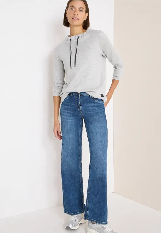 Cecil Pique Sweatshirt with gathered funnel neck