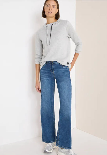 Cecil Pique Sweatshirt with gathered funnel neck