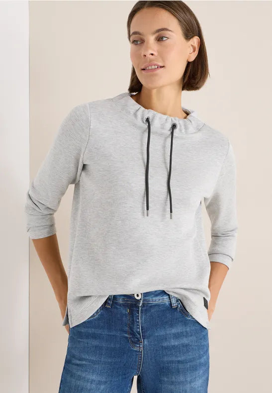 Cecil Pique Sweatshirt with gathered funnel neck
