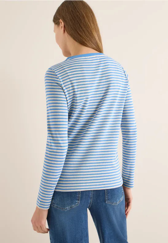 Cecil Cotton Long Sleeve T shirt in Fountain Blue 324532