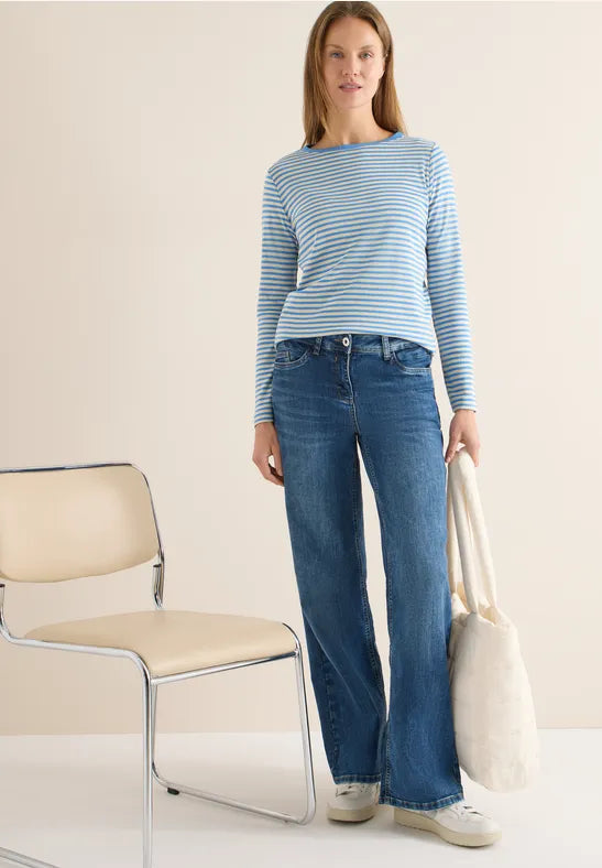 Cecil Cotton Long Sleeve T shirt in Fountain Blue 324532