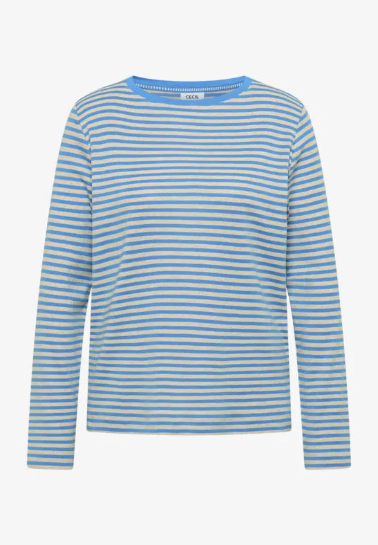 Cecil Cotton Long Sleeve T shirt in Fountain Blue 324532