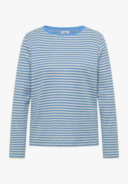 Cecil Cotton Long Sleeve T shirt in Fountain Blue 324532