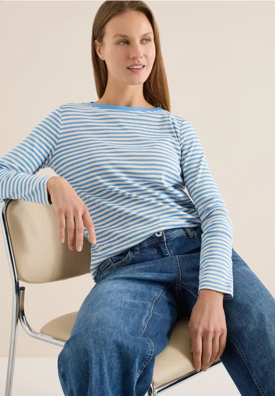 Cecil Cotton Long Sleeve T shirt in Fountain Blue 324532