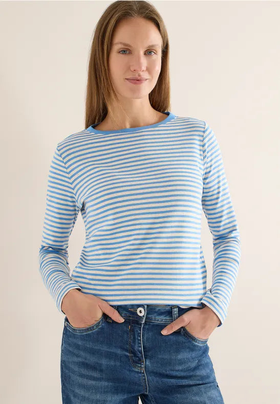 Cecil Cotton Long Sleeve T shirt in Fountain Blue 324532