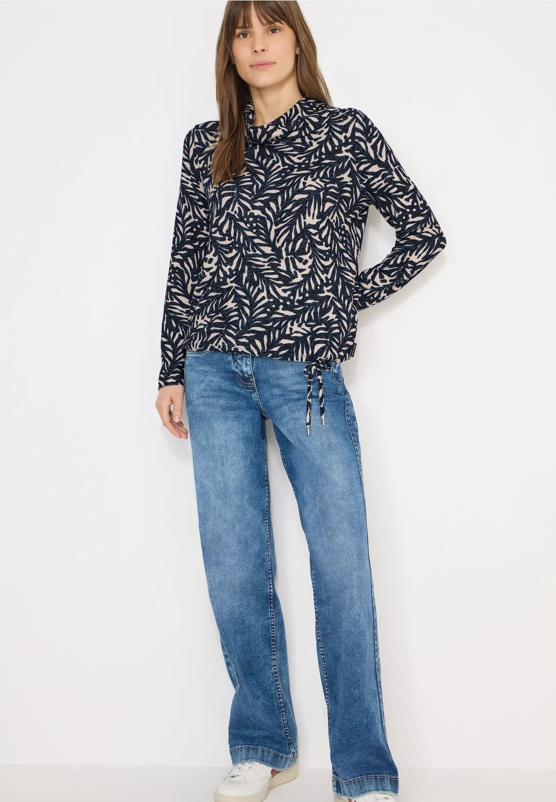 Cecil Cosy feel Cowl neck sweatshirt in Navy print 324555 Navy