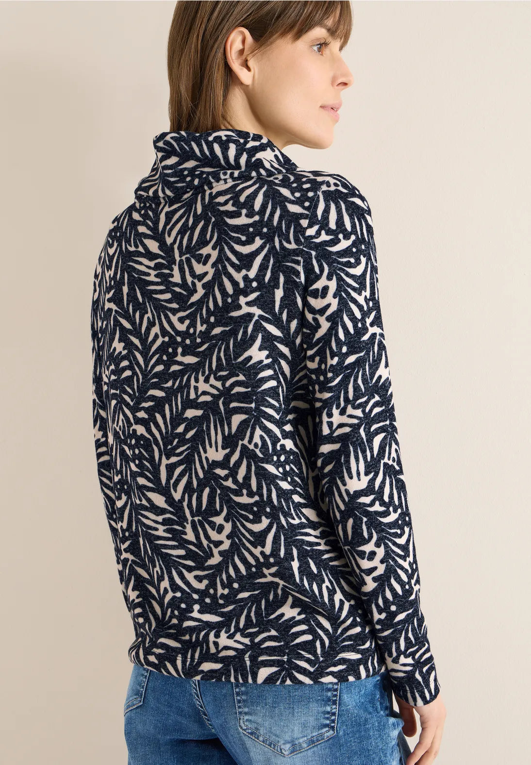 Cecil Cosy feel Cowl neck sweatshirt in Navy print 324555 Navy