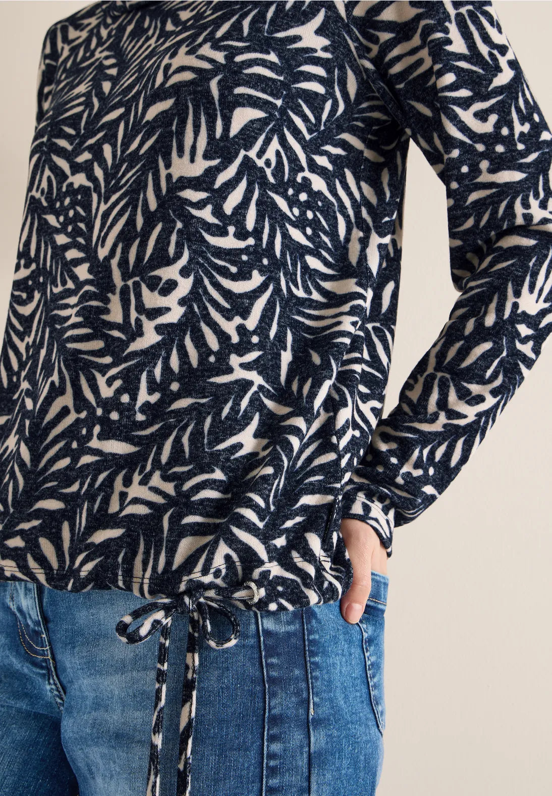 Cecil Cosy feel Cowl neck sweatshirt in Navy print 324555 Navy