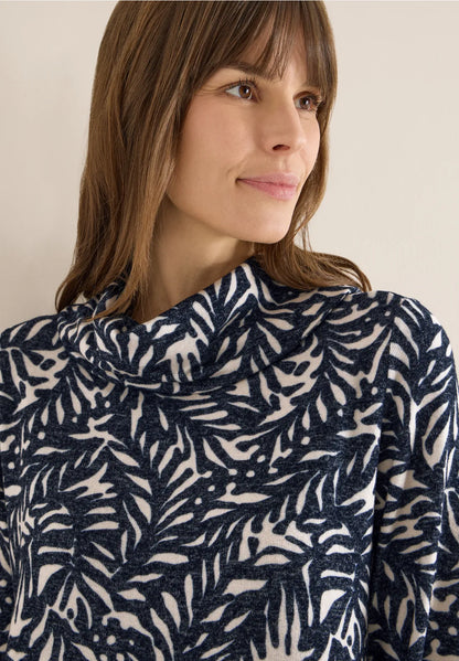 Cecil Cosy feel Cowl neck sweatshirt in Navy print 324555 Navy