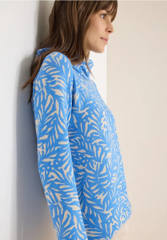 Cecil Cosy Feel Cowl Neck Sweatshirt in Fountain Blue 324555