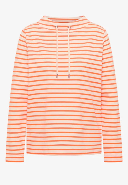 Cecil Stripe Funnel neck top in navy or Orange 324664