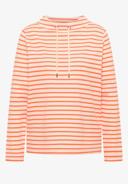 Cecil Stripe Funnel neck top in navy or Orange 324664