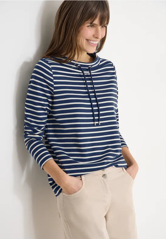 Cecil Stripe Funnel neck top in navy or Orange 324664