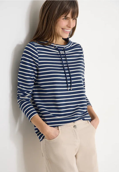 Cecil Stripe Funnel neck top in navy or Orange 324664