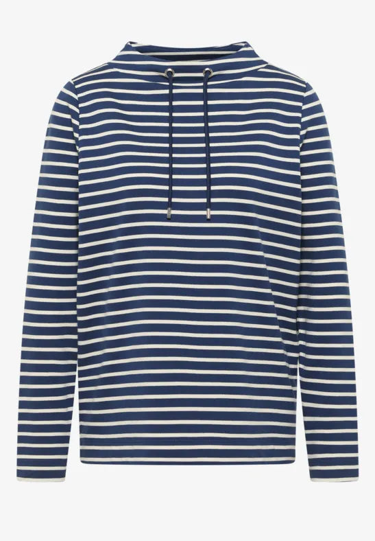 Cecil Stripe Funnel neck top in navy or Orange 324664