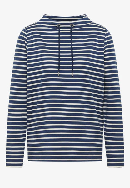 Cecil Stripe Funnel neck top in navy or Orange 324664