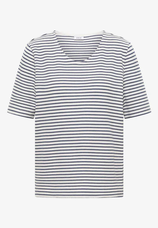 Cecil Cotton Blend V Neck textured short sleeve Top 324813