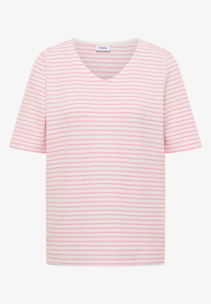 Cecil Cotton Blend V Neck textured short sleeve Top 324813